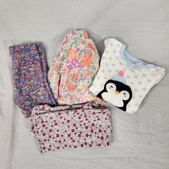 Carter's Clothing Bundle Girls 2T Leggings Skirt Penguin Top Bell Bottoms - Picture 1 of 6